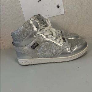 Pastry glam pie glitter high -top sneaker and dance shoes silver size 9